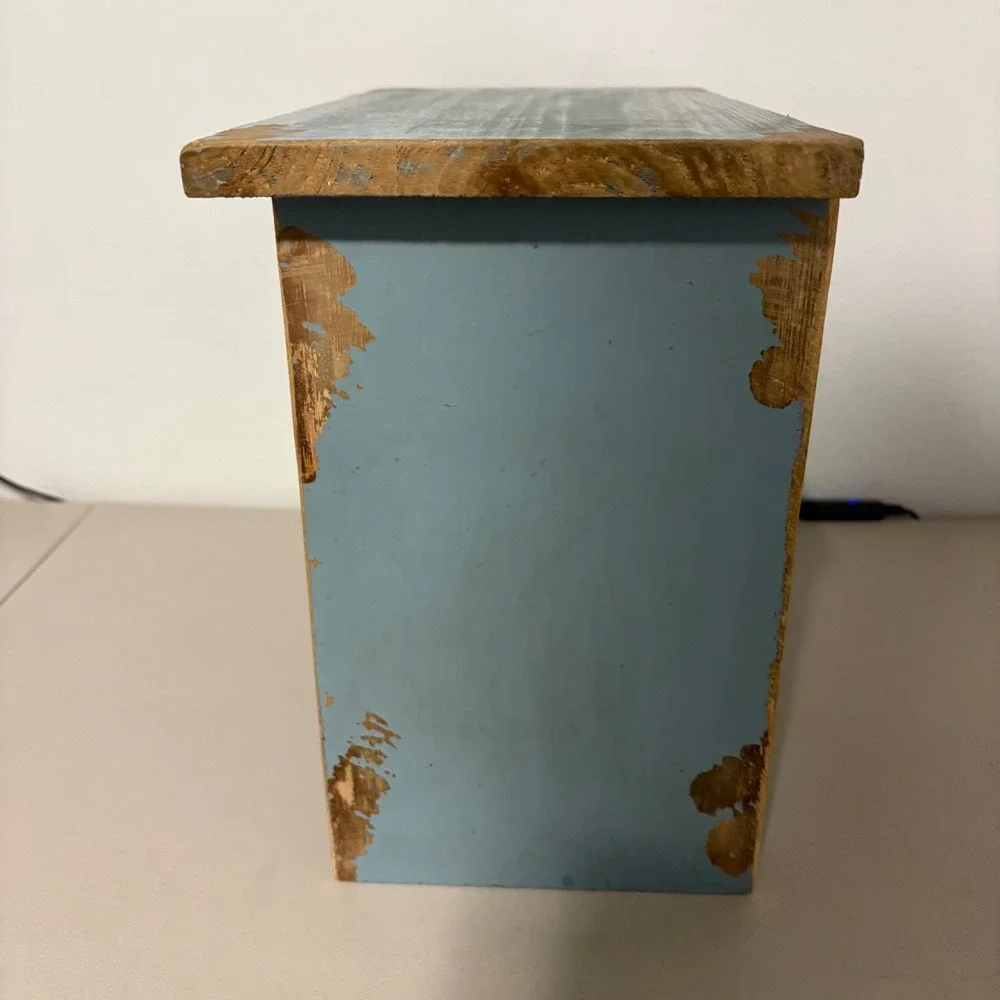 Shabby Chic Blue Distressed Mini Chest 3 Drawers Patchwork Fabric Jewelry Box